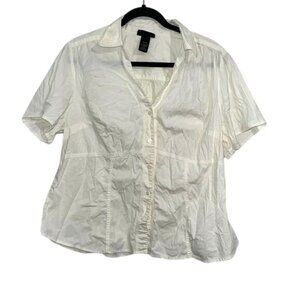 Lane Bryant Womens White Short Sleeve Button-Up Shirt Size 14/16 Cotton Blend